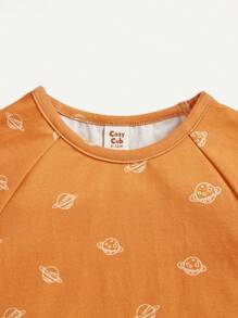 Infant Boys' Solid Color Round Neck Sweatshirt With Planet Pattern Raglan Sleeves, 3pcs/Set - Dark Grey - View 9