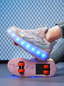 Girls' Solid Automatic Four-Wheel 12-Mode Rechargeable Roller Sneakers - Multicolor - View 1