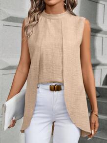 EMERY ROSE Women's Stand Collar Sleeveless Shirt - Apricot - View 5