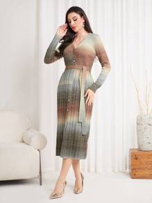 Modelyn Gradient Belted Sweater Dress - Red Violet - View 4