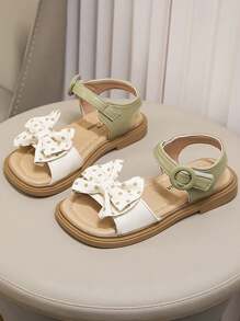 女童扁平涼鞋,綠色蝴蝶結,夏季鄉村風格 - 綠色 - 查看 1