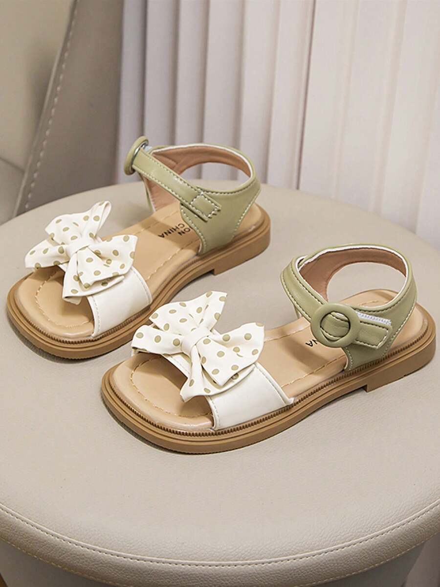 女童扁平涼鞋,綠色蝴蝶結,夏季鄉村風格 - 綠色 - 查看 1