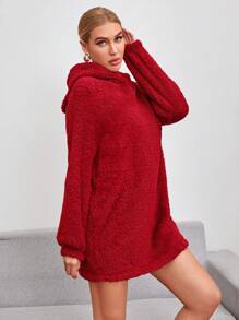 SHEIN Essnce Women's Hooded Sweatshirt Dress With 3d Ear Decoration - Red - View 4