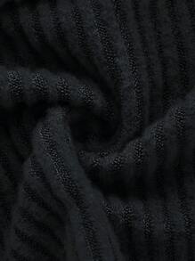 SHEIN EZwear 純色肋紋針織筒狀上衣 - 黑色 - 查看 3