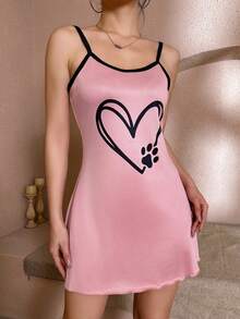 Camisón de pijama con estampado de corazones para mujer - Rosa - Ver 4