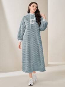 Mulvari 女式字母刺繡毛巾運動衫連身裙 - 藍色 - 查看 4