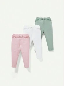 Cozy Pixies Baby Girls' Knitted Soft And Comfortable Three-piece Set With Polka Dot Patterned Long Pants And Flower Embroidered Cuffs - Pink - View 5