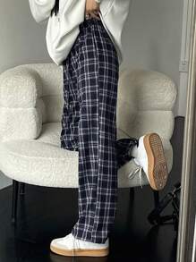 DAZY Women's Plaid Pants For Casual Daily Wear - Navy Blue - View 7