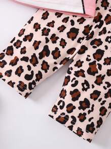 SHEIN Young Girl Cartoon Cat Print Top And Leopard Print Pants Set, 2pcs - Multicolor - View 6