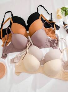 5pcs/Set Plus Size Solid Color Bra With Underwire - Multicolor - View 4