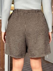SHEIN Clasi Shorts Envolventes De Talla Grande Con Estampado De Pata De Gallo - Marrón - Ver 2