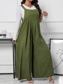 SHEIN LUNE Kích thước lớn Màu xanh lá Áo liền quần ống rộng Without Top - xanh quân đội - Xem 7