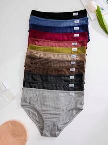 12pcs Ribbed Knit Triangle Panties - Multicolor - View 5