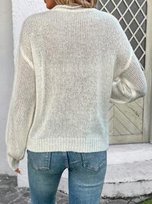 SHEIN LUNE Suéter feminino de tricô com gola alta e ombros caídos, ideal para outono e inverno. - Damasco - Ver 3