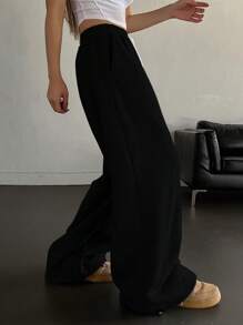 DAZY 抽绳腰斜口袋运动裤宽松裤秋冬女式慢跑裤 - 黑色 - 查看 4