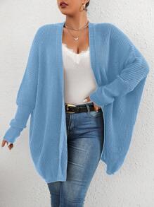 SHEIN LUNE Plus Size Women's Batwing Long Sleeve Cardigan - Baby Blue - View 7