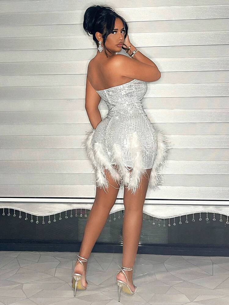 Sparkle & Patchwork Strapless Mini Dress For Women, Perfect For Valentine's Day, New Year's Eve, 5-Day Party Or Spring Party