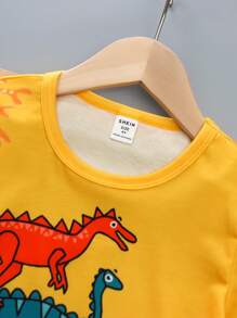 SHEIN Kids' Casual Cartoon Dinosaur Printed Short Sleeve T-Shirt