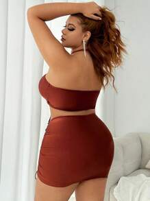 SHEIN Swim Curve Summer Beach Plus Size 3pcs Solid Color Swimwear Set New Year