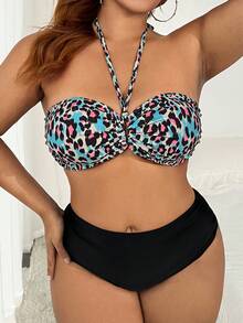 SHEIN Swim Curve Áo bikini hở lưng họa tiết da báo cỡ lớn mùa hè Carnival dành cho nữ - Nhiều màu - Xem 4