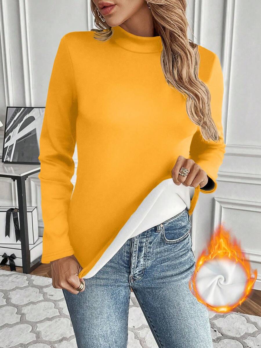EMERY ROSE Long Sleeve Warm Lined T-Shirt - Yellow - View 1