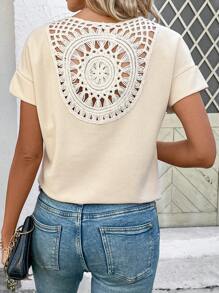 SHEIN Privé Ladies' Hollow Out Short Sleeve Backless Top - Apricot - View 1