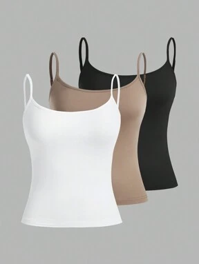 SHEIN EZwear 3 pièces/Set Hauts camisole slim décontractés pour femmes, convient pour l'été
