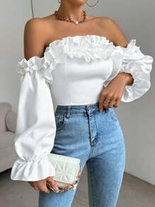 Chiquease Off-The-Shoulder Ruffle Trim Blouse Fall Cloth For Women - White - View 1