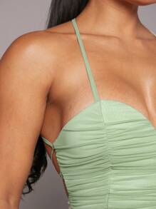 Hauture 满身褶饰甜心露背紧身挂脖连衣裙 - 薄荷綠 - 查看 4