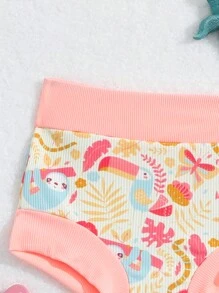 SHEIN Baby Girl Cartoon Plant Printed Swimsuit - Multicolor - View 3