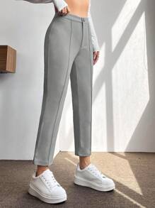 SHEIN PETITE Của phụ nữ Màu thuần Quần skinny Quần - Xám - Xem 4