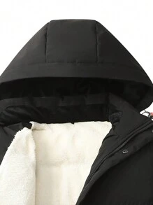 Men Long Sleeve Teddy Lined Hooded Padded Coat, For Fall Winter