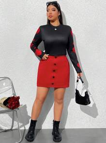 SHEIN EZwear Plus Size Women's Heart Print T-Shirt For Valentine's Day - Black - View 1