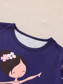 Genkimix Kids Young Girl Cartoon Ballet Dancer Printed Pajama Set