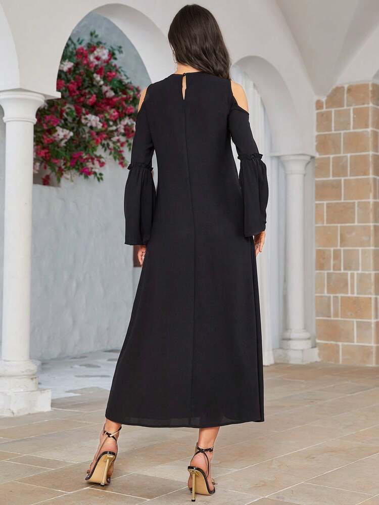 Keyhole Neckline Cut-Out Shoulder Dress Long Evening Dresses Fall Cloth For Women