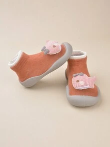 女童酒紅色卡通鯨魚時尚優雅簡約柔軟舒適底部休閑家居嬰兒鞋（隨機圖案） - 紅色 - 查看 5