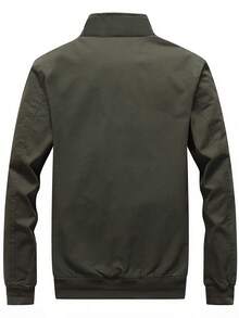 Men's Solid Color Zipper Front Jacket - Army Green - View 2