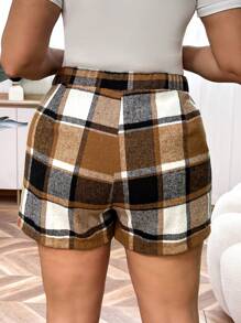 SHEIN LUNE Plus Size Grid Pattern Wrap Shorts Comfortable - Multicolor - View 2