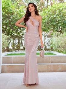 Damski Jedno ramię Świecące Wieczór Sukienka koktajlowa - Słodki róż - Zobacz 3