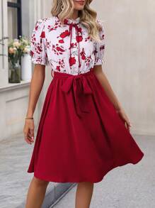 SHEIN Clasi 女士花卉印花荷葉邊飾帶腰裙 - 彩色 - 查看 5