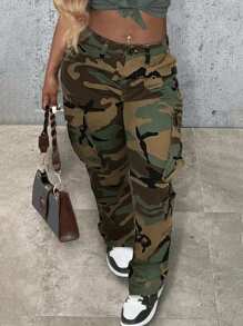 Pantalones cargo rectos de camuflaje casuales para mujer