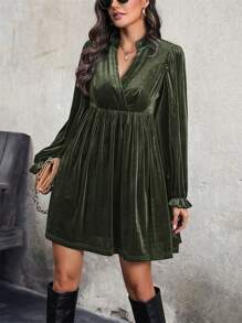 SHEIN Clasi Women's Notched V-Neck Ruffle Sleeve Dress