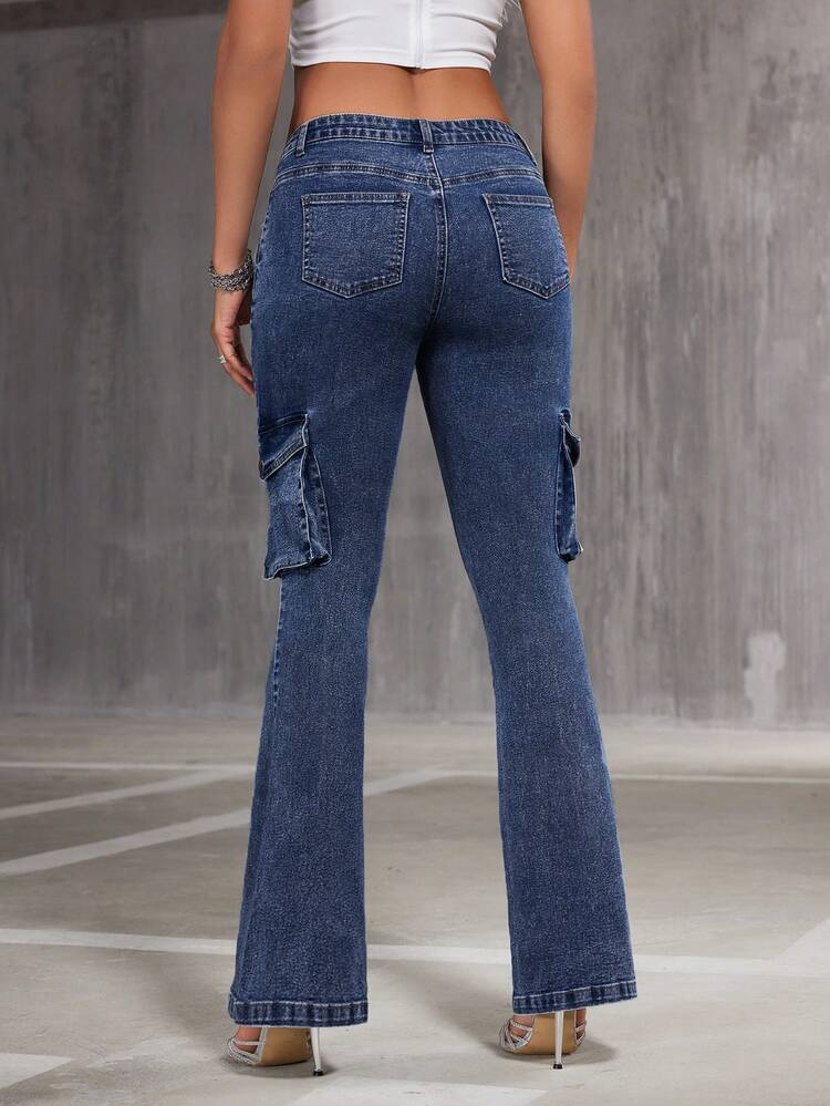 Women's Cargo Style Pocket Flared Jeans