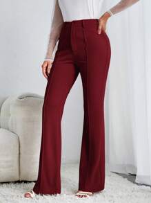 SHEIN Tall 女性高腰喇叭褲 - 酒紅色 - 查看 3