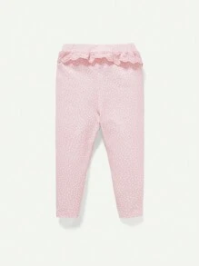 Cozy Pixies Baby Girls' Knitted Soft And Comfortable Three-piece Set With Polka Dot Patterned Long Pants And Flower Embroidered Cuffs - Pink - View 3