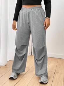 Flirla Plus Size Women'S Parachute Sweatpants Fall Cloth For Women - Grey - View 4