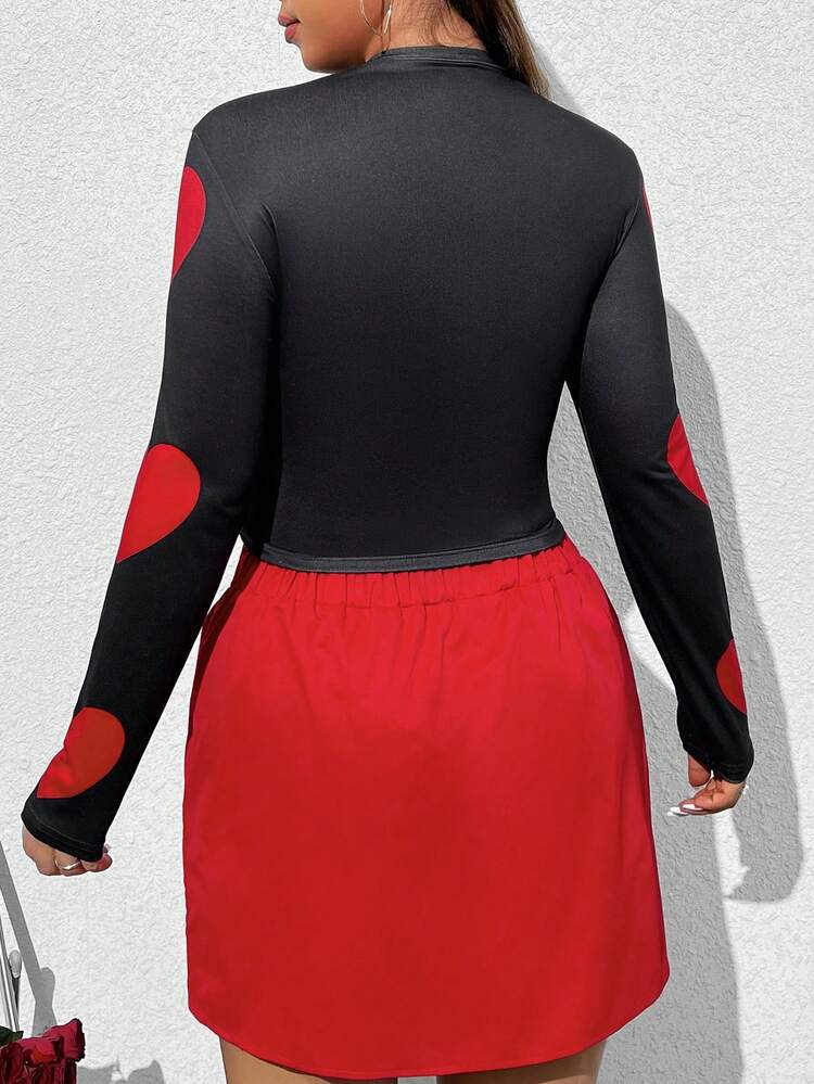 Plus Size Women's Heart Print T-Shirt For Valentine's Day