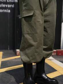 Manfinity EMRG 男士单肩工作背带裤 - 軍綠色 - 查看 7