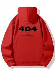 男款寬鬆連帽衫,背面印有數字,休閒日常穿搭 - 紅色 - 查看 2