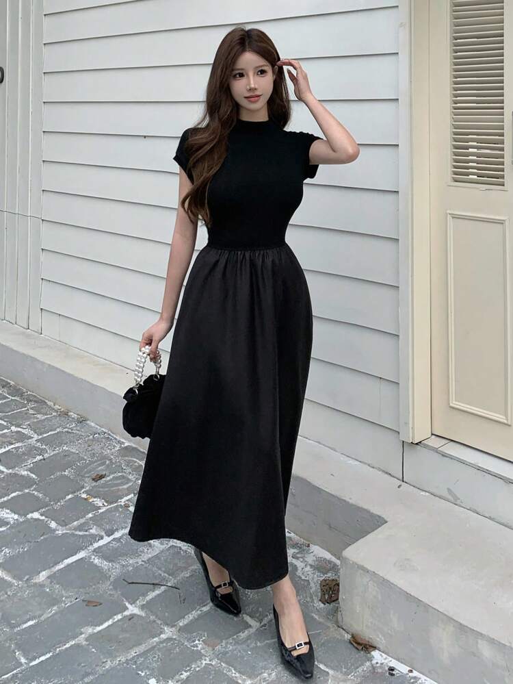 Stand Collar Hidden Pocket Dress Sundress,Casual Women Dresses